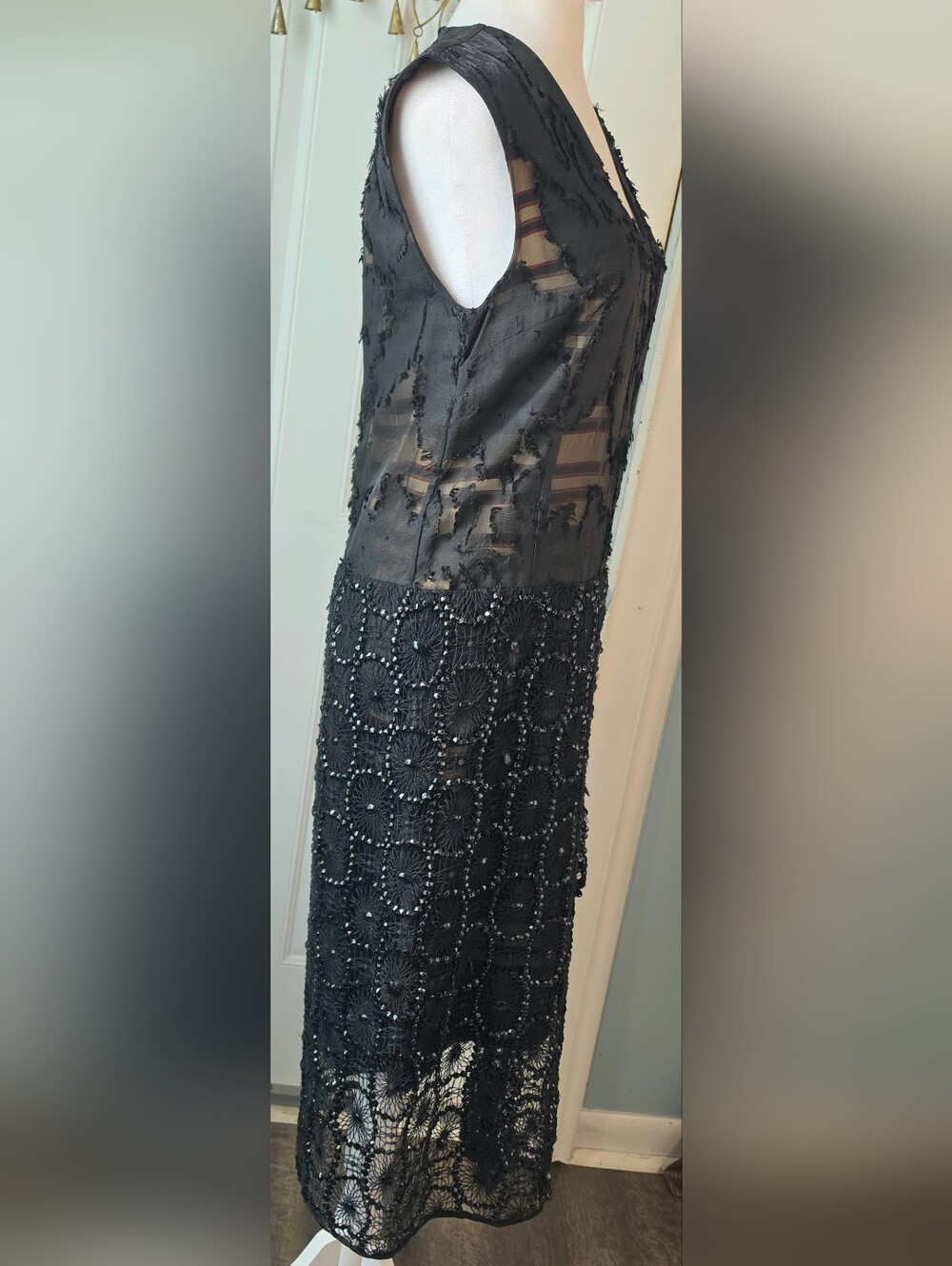 Y2K Vintg Dries Van Noten Doria Embellished Flapper Cocktail Midi Dress 6 Black - Picture 5 of 15
